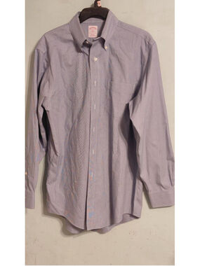 Men's Brooks Brothers Blue & White Striped Dress Shirt Neck 15.5